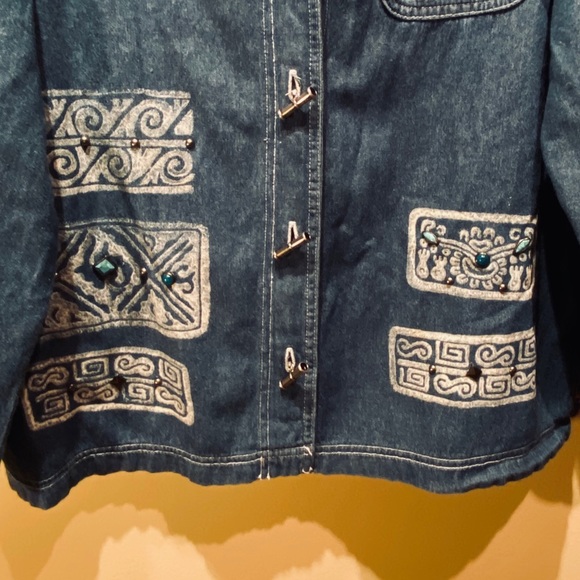 🌟3xHP🌟Embellished Denim Shirt With Boho Vibe 14P - Picture 5 of 8